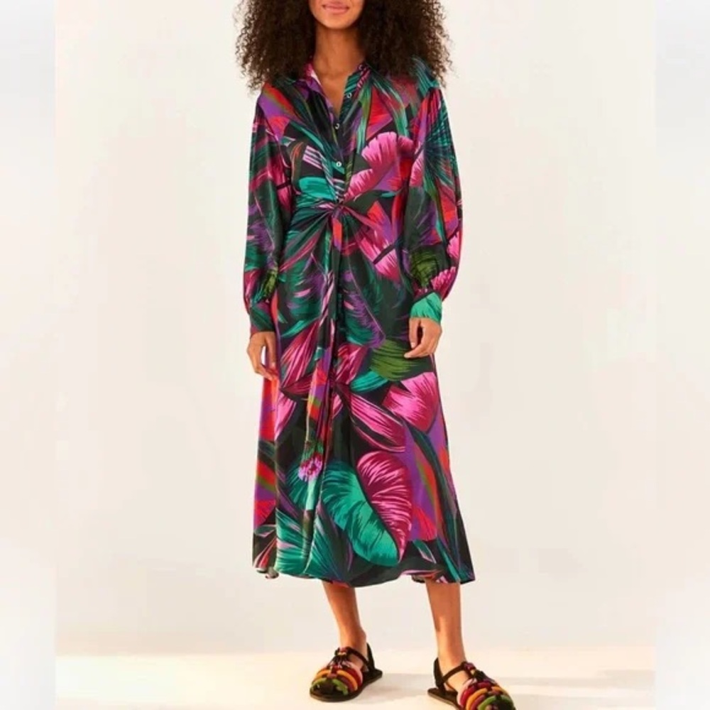 Farm Rio Midnight Leaves Midi Length Dress